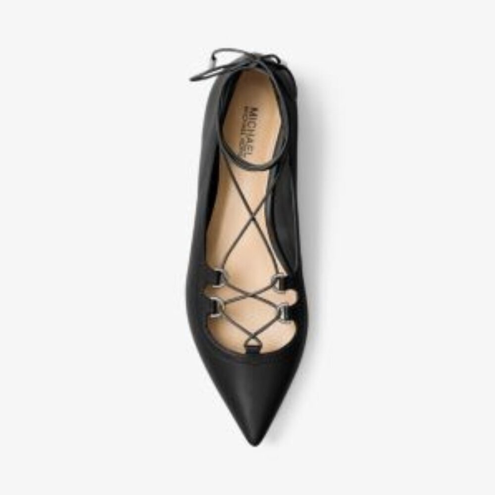 NWOT Michael Kors Women's Black Leather "Tabby" Lace-up Flats